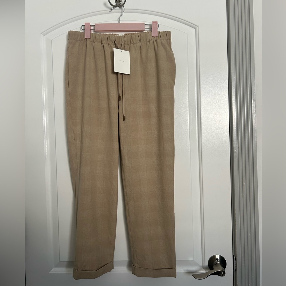 Oak & Fort Plaid Brown Light Taupe Pants size medium NWT academia preppy 90s